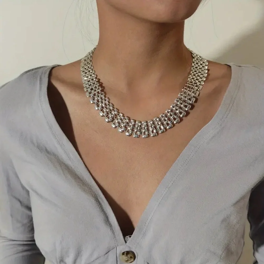 Exaggerated Hollow Chain Necklace Punk Hip-hop Style Silver Color Necklace - Picture 2 of 8